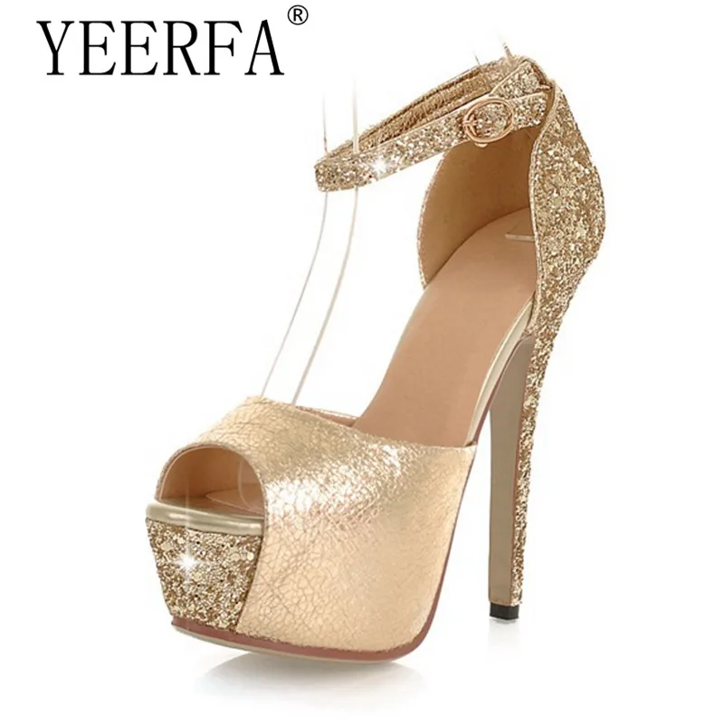 

YIERFA High quality Glittering Size 35-43 Sexy High Heels Platform Shoes Pumps Women's Dress Fashion Wedding shoes lady Pumps