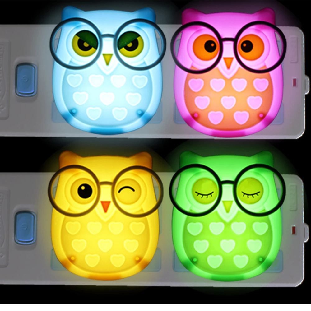Lucu Kartun Owl Led Mini Night Light Auto Kontrol Sensor Lampu Lampu