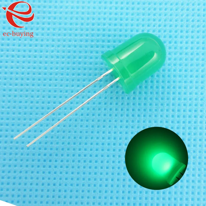 

10mm LED Green Diffused Round Light-Emitting Diodes Lamp Bead DIP Plug-in Through Hole Bulb Wide Angle 10 mm 50 pcs /lot
