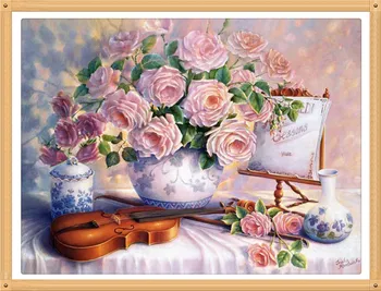 

Pink Roses Vase Violin 40x30cm diy pieno diamante Flowers pittura punto croce kit Crafts decorazione della casa diamond painting