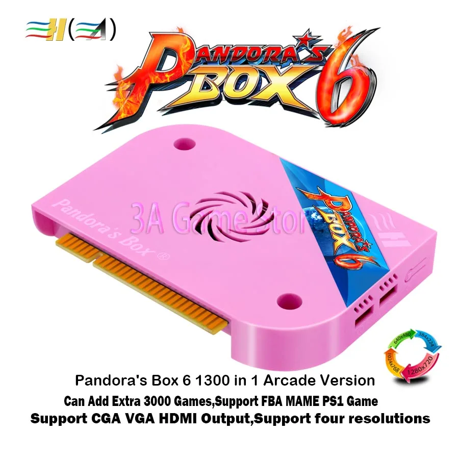  Pandora Box 6 1300 in 1 jamma arcade Version pcb game board CGA VGA HDMI output CRT HD 720p support