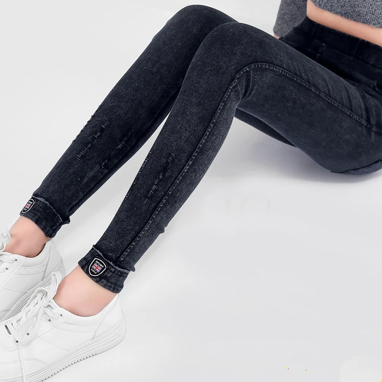 Хлопковые Рваные Джинсы бойфренда с высокой талией размера плюс, женские черные Стрейчевые джинсовые штаны, джинсы для мам, женские джинсы D65