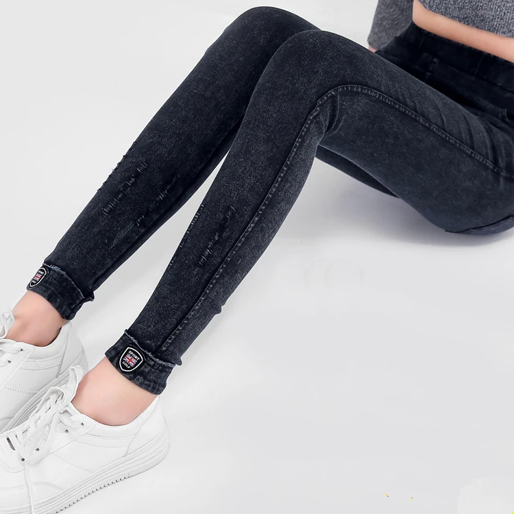 Plus Size Cotton Ripped High Waist Boyfriend Jeans Women`s