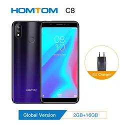 HOMTOM C8 мобильный телефон 5,5 "18:9 полный Дисплей Android 8,1 MT6739 4 ядра 2 ГБ + 16 Гб Смартфон с распознаванием лица функцией отпечатков пальцев (Fingerprint