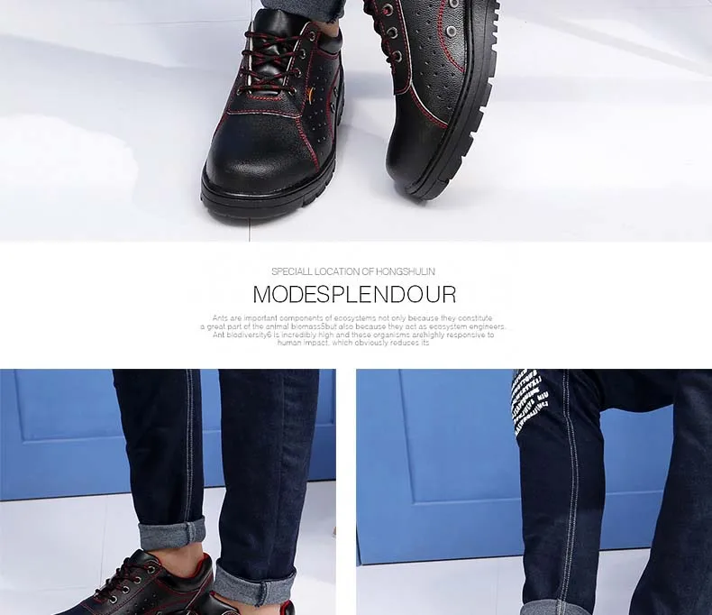 Мужская обувь из ПУ Стали Baotou летние дышащие рабочие кожаные стальные защитные ботинки Baotou Мужская обувь черного цвета