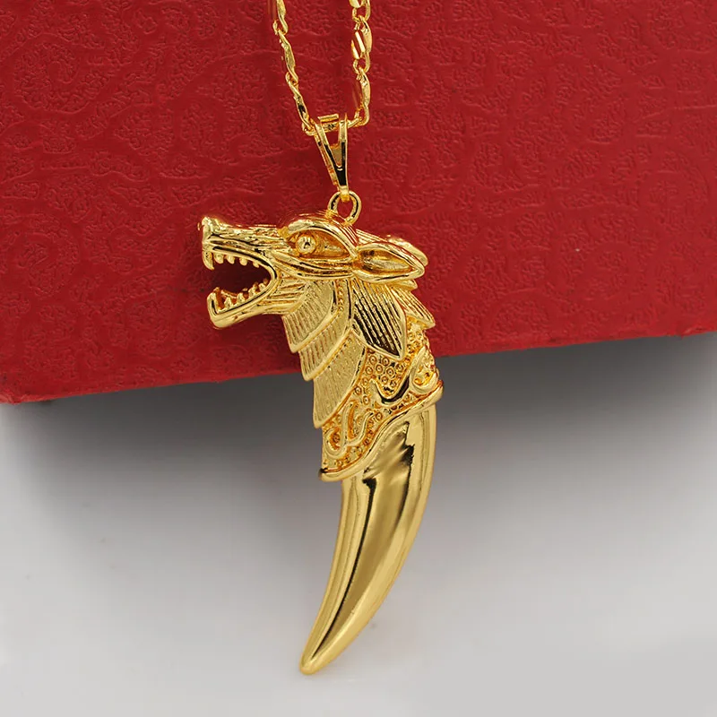 Mens Wolf Tooth Pendant Necklace 60CM For Male Fashion Copper Jewelry