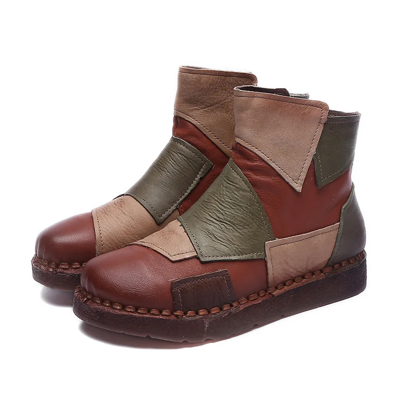 Mujer Mujeres Hecho A Las Primavera 2019 Tobillo Pisos Moda purple Botas Vintage Estilo De Stylesowner Mano Brown Cuero Zapatos Literario Genuino fT1wq858