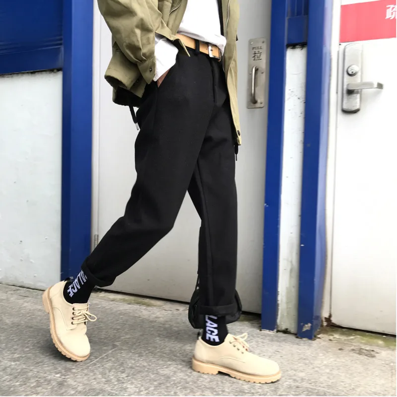 Fashion Casual Men's Straight Pants Autumn And Winter New M-2XL Solid Color Loose Feet Pants Black Gray PersonalityYouth Popular Fashion Casual Men's Straight Pants Autumn And Winter New M-2XL Solid Color Loose Feet Pants Black Gray PersonalityYouth Popular
