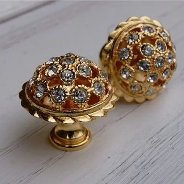 Fashion Deluxe Glass Diamond Furniture Knob 24K Gold Drawer Kitchen