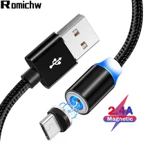 Кабель Micro USB ROMICHW 2.4A для быстрой зарядки Магнитный кабель для samsung S6 S7 Xiaomi huawei LG Android Магнитный Кабель Microusb для телефона