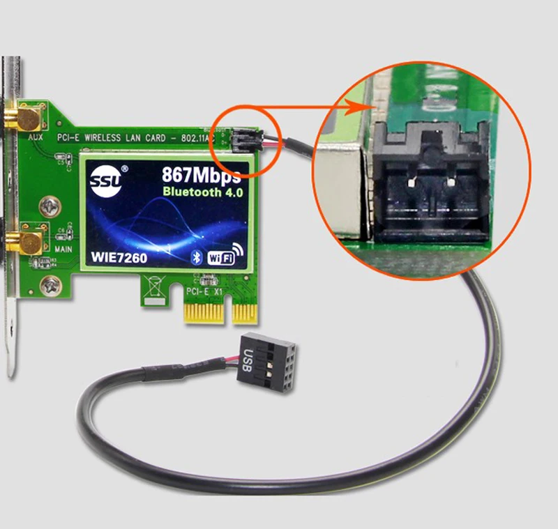 PCI-E беспроводная сетевая карта LAN 802.11AC 867 Мбит/с Bluetooth 4,0 антенна Удлинительный кабель 1,2 м