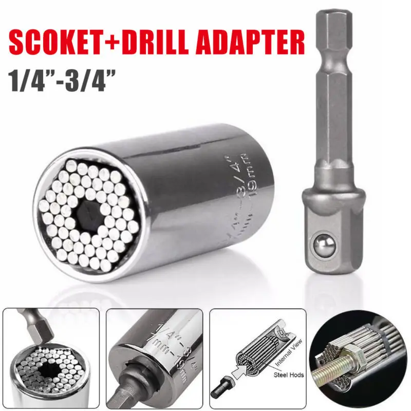 2x Magic Connecting Gator Universal Socket Wrench Sleeve Grip Drill Adapter Tool 2x Magic Connecting Gator Universal Socket Wrench Sleeve Grip Drill Adapter Tool