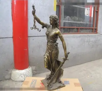 

27.5"Western Bronze Copper Sword Lady Justice Art Sculpture