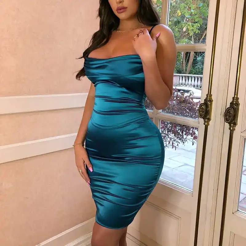 blue silk bodycon dress