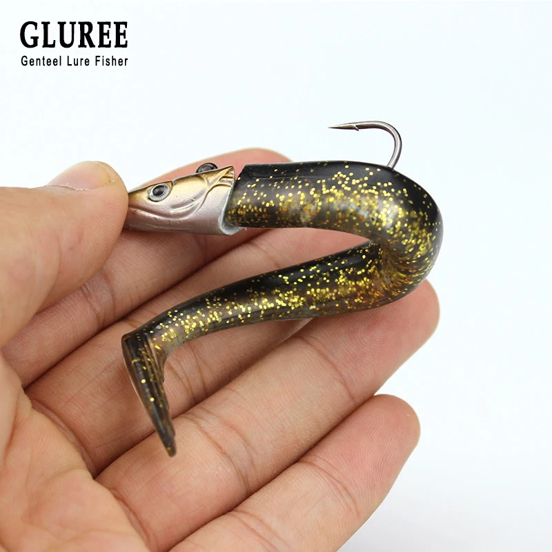 GLUREE 16g Lead Head Fishing Lures Double Color Soft Bait Artificial Fake Sea Tackle Single Hook 4 | Спорт и развлечения