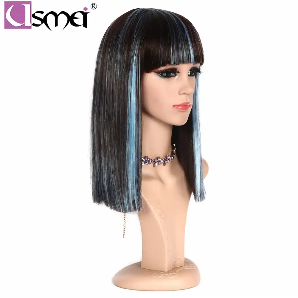 Usmei Synthetic Short Wigs White Women Wigs Silk Straight Fiber