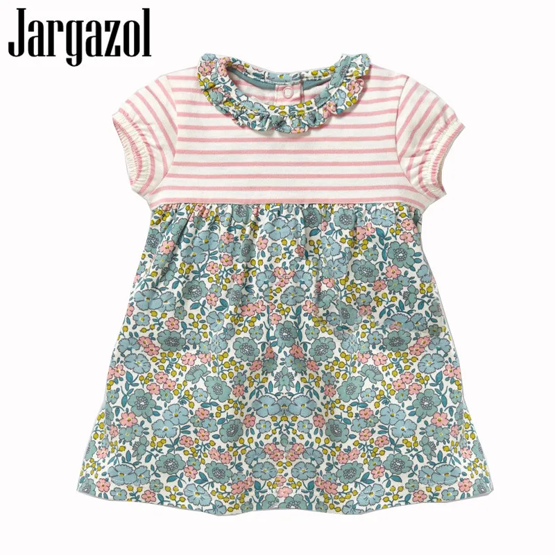 Jargazol Dress Summer Flower Girls Dresses 2018 New Brand Peter Pan Collar Short Sleeve Princess Cotton Kids Clothes 2T-7T | Детская