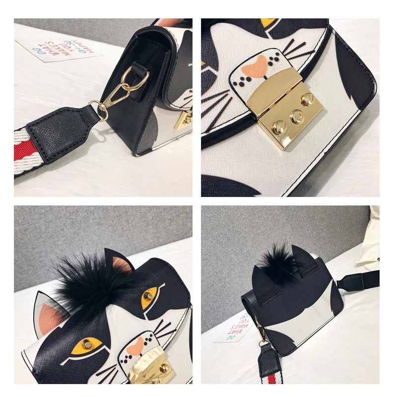 Crossbody Bags for Women Fashion Wide Shoulder Strap Fur Ball Decoration Ladies Bag Casual Shoulder Messenger PU Leather Bags