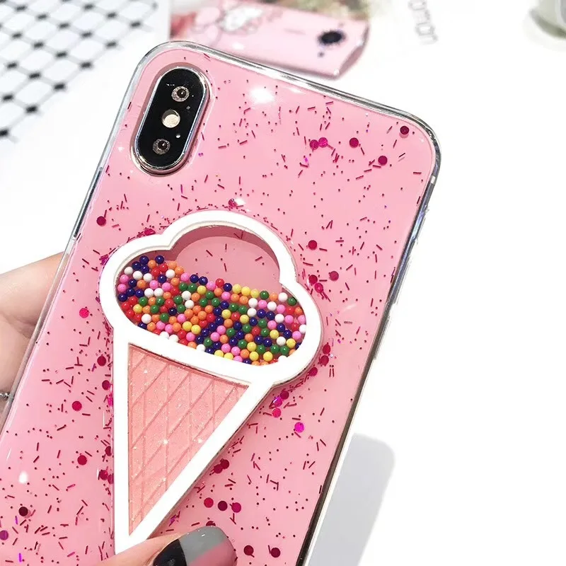 Мягкий силиконовый чехол для iphone XS Max 7 8plus блестящий розовый с 3d рисунком