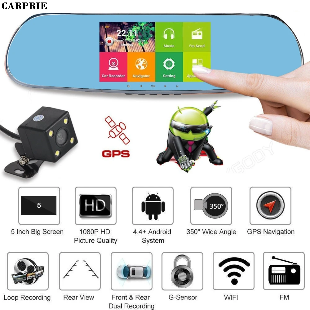 

CARPRIE Quad Core 5'' Android 4.0 Car Rearview Mirror GPS 1080P DVR +Wifi +Backup Camera Hdmi Full Hd Camcorders BLACK B