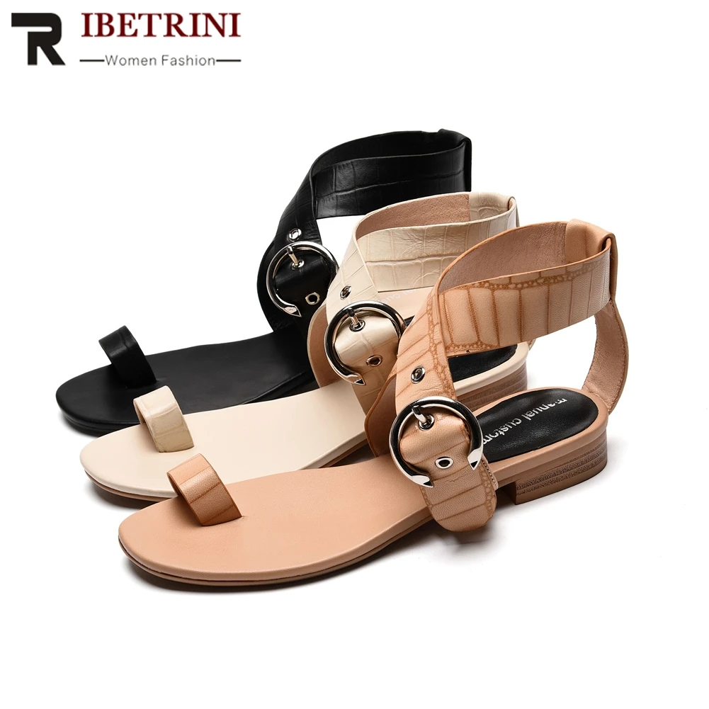 

RIBETRINI New Fashion 2019 Cow Leather Comfortable Shoes Women Sandals 3 Colors INS Hot Luxury Sandals Woman Shoes Footwear