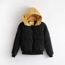 2017 Streetwear Contrast Colors Drawstring Hooded Short Women Cotton-padded Parkas Coats Female Casual Pockets Zipper Jackets