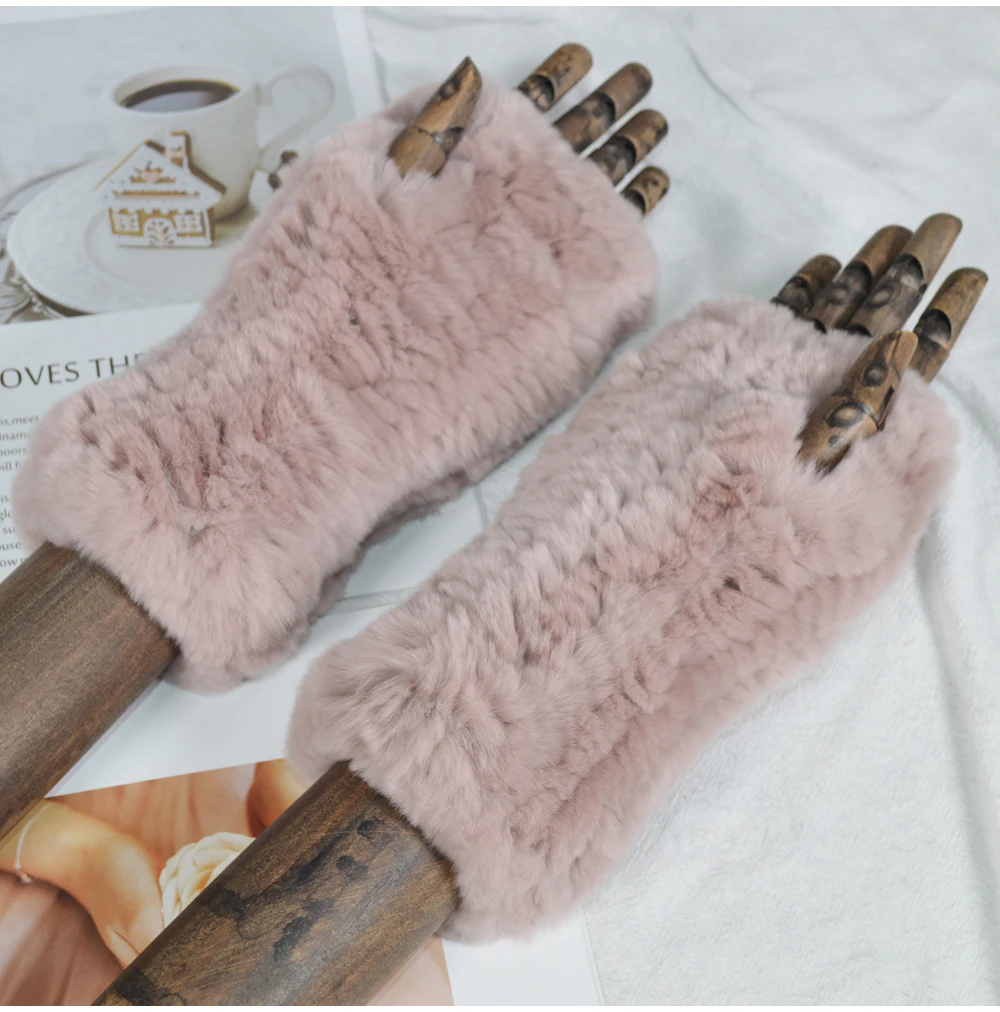 Модные вязаные теплые мягкие перчатки для девочек Настоящий мех кролика новые зимние женские варежки из кроличьего меха Настоящий мех кролика перчатки
