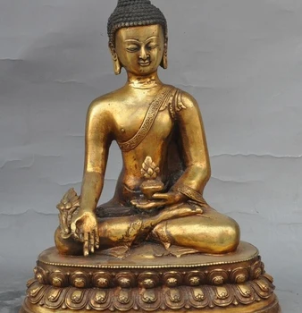 

12"Old tibet buddhism bronze gilt Sakyamuni Medicine Buddha Bhaisajyaguru statue