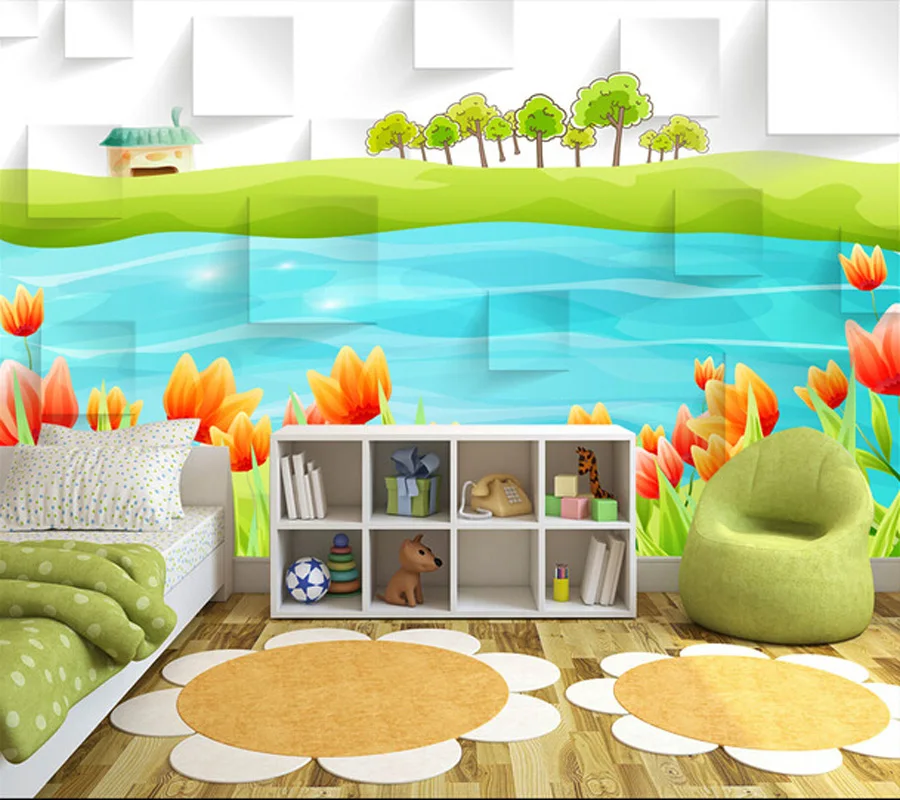 

Задний фон для детской фотосъемки с изображением реки и растений, используемых в спальне, детской комнате