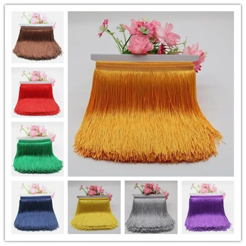 1 meter 20cm Long Fringe Lace Tassel Polyester Lace Trim Ribbon Latin dance skirt curtain fringes for sewing HG02