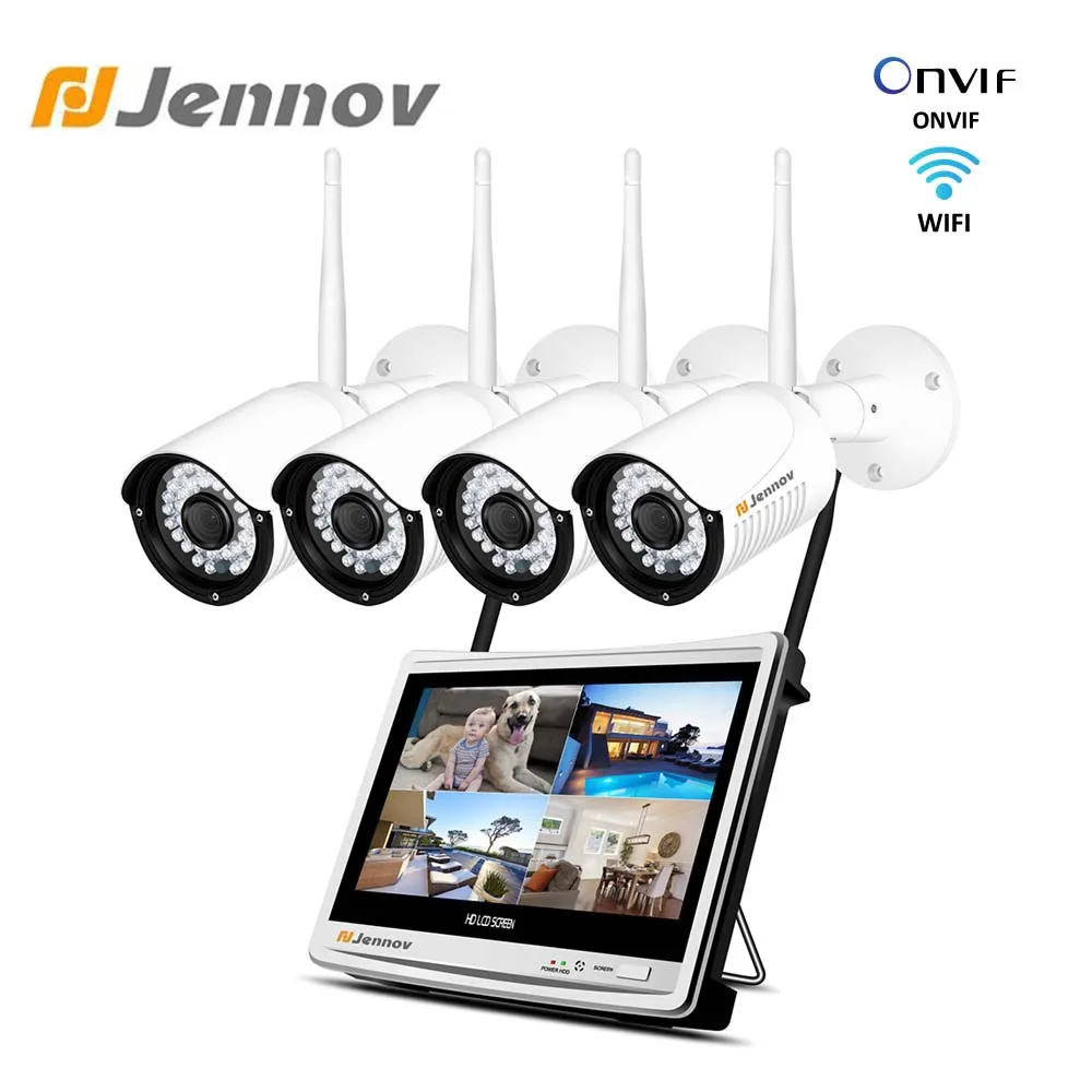 Jennov комплект видеонаблюдения IP66 NVR Wifi CCTV 1" ЖК монитор 1080P домашняя камера безопасности беспроводная уличная водонепроницаемая система