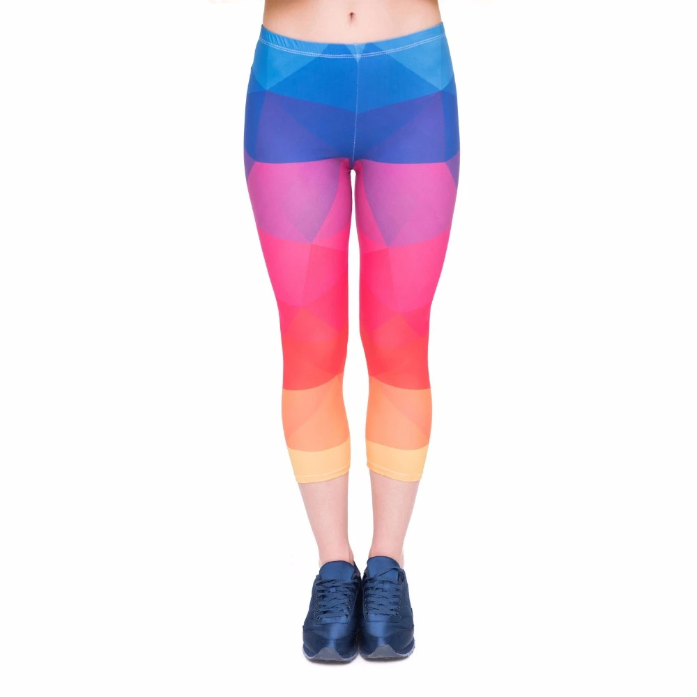 Summer Women Capri Leggings Triangles Rainbow Printing Sexy Mid-Calf 3/4 Fitness Leggins Capri Pants Summer Women Capri Leggings Triangles Rainbow Printing Sexy Mid-Calf 3/4 Fitness Leggins Capri Pants