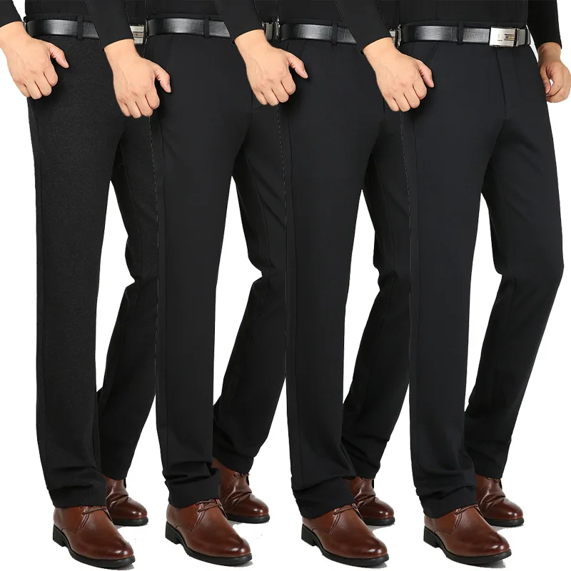 

Autumn Winter Luxurious Thick High Waist Elastic Trousers Fashion Mens Casual Pants Straight Slim Men Dress Pants Anti Wrinkle