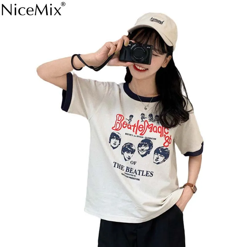 

NiceMix Harajuku Patchwork tshirt Women Summer T-shirt Cotton Vintage Punk Tee Shirt Femme Retro Street Wear Chic Female Tops Ko