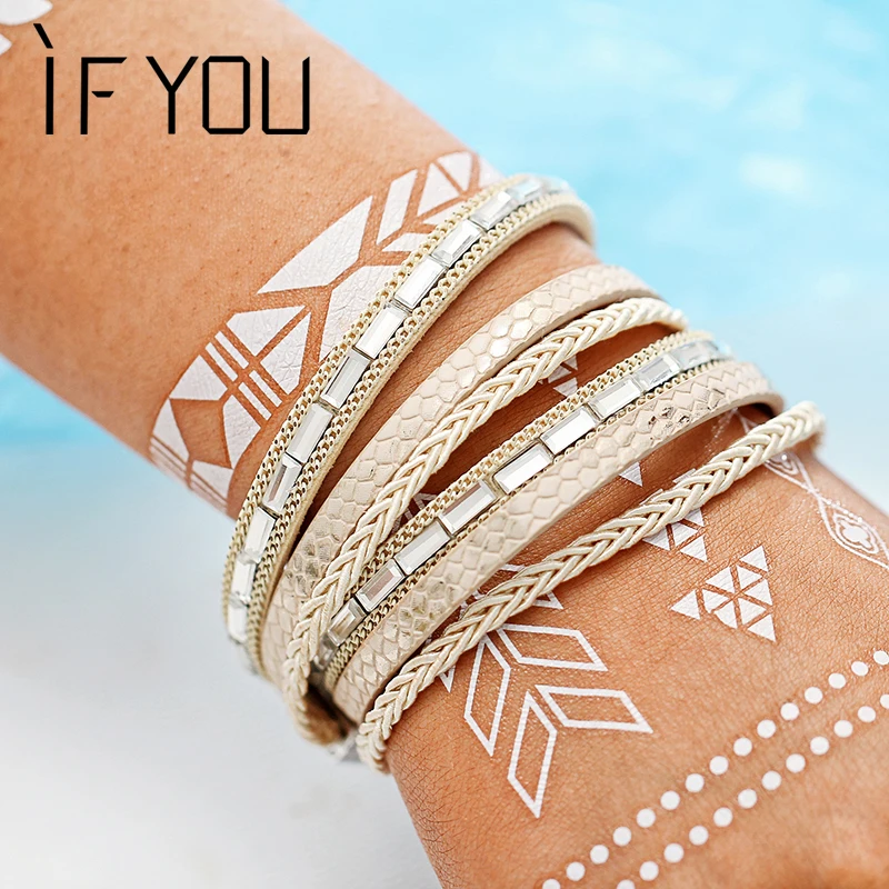 

IF YOU Multiple Layers Yellow Leather Bracelet For Men Crystal Beads Design Bracelets Bangles Men Fashion Jewelry Gift