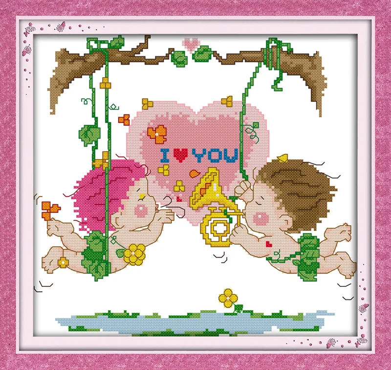 Love on a swing Printed Canvas DMC Counted Cross Stitch Kits printed Cross-stitch set Embroidery Needlework | Дом и сад