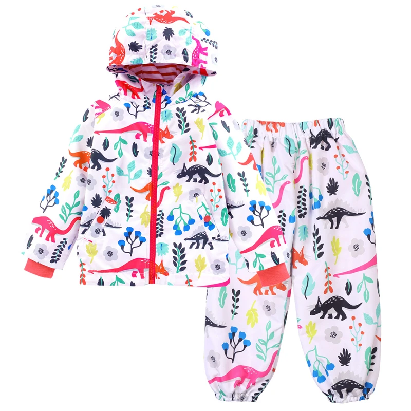 Kocotree/весенне-осенние водонепроницаемые комплекты для мальчиков куртка для маленьких девочек+ штаны комплект одежды для детей от 2 до 6 лет, детский плащ с капюшоном