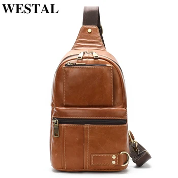 

WESTAL genuine leather men's sling bag chest bag for men fashion designer luxury brand bag for men chest pack crossbody bag 880