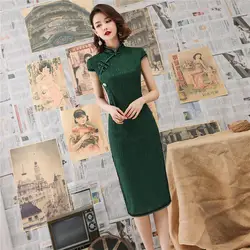 Сексуальное зеленое Новое Женское кружевное Чонсам женское Новинка Qipao с коротким рукавом Элегантное китайское платье тонкий Chi-pao Vestidos