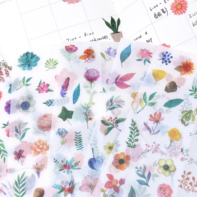 

6pcs/DIY Diary Illustration Flowers and Plants Watercolor Hand-painted Material and Paper Sticker Handbook Sticker