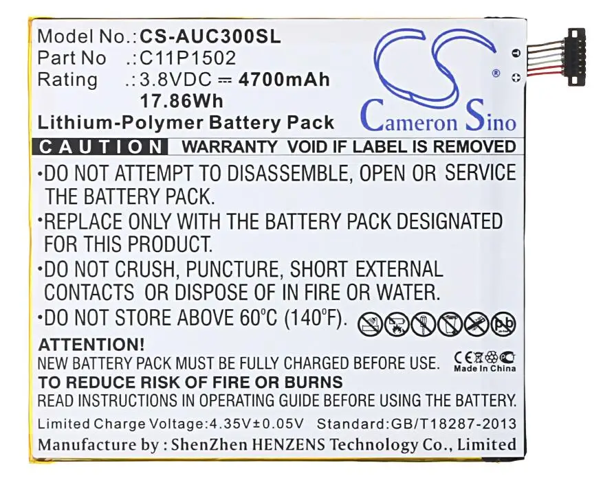 Аккумулятор Cameron Sino 4700 мАч для ASUS P023 Z300C Z300CG Z300CXG ZD300M ZenPad 10 1 C11P1502 | Мобильные