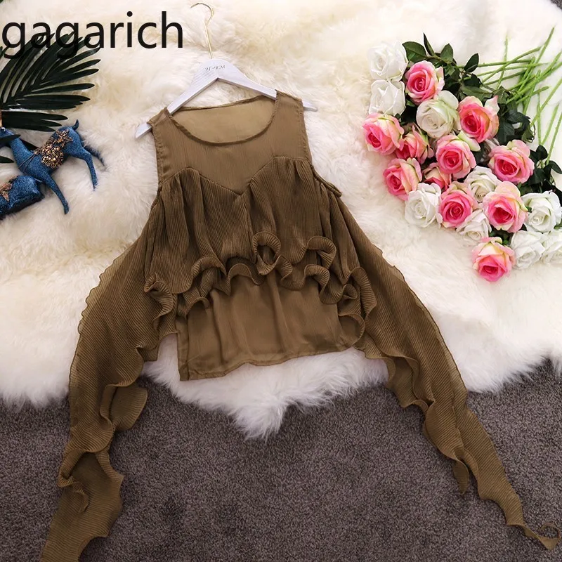 

Gagarich Women Blouse Summer 2019 New Fashion Ins Crew Neck Sleeveless Slim Irregular Chiffon Shirt Blusas Femininas Elegante
