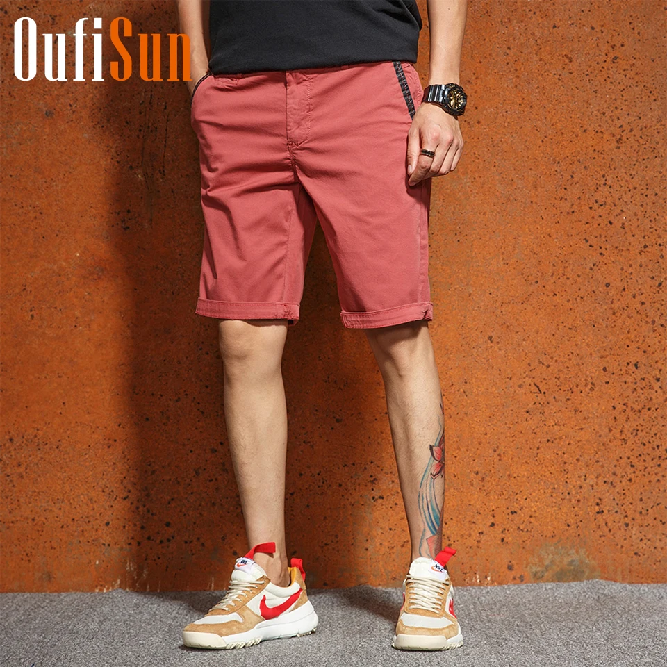 Oufisun мужские летние Промытые Шорты мужские хлопок однотонный просторный Повседневный шорты талия Бермуды мужские шорты плюс размер