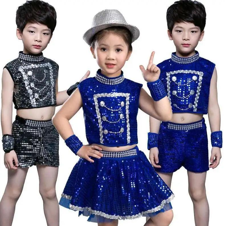 

Children Jazz Dance Costumes Sequins Girls Street Dance Show Clothes Kids Hip Hop Stage Dancing Suits Jazz dance dress for Boy