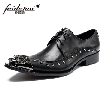 

Plus Size Elegant Pointed Toe Derby Man Modern Footwear Luxury Genuine Leather Studded Wedding Party Men's Runway Shoes SL136