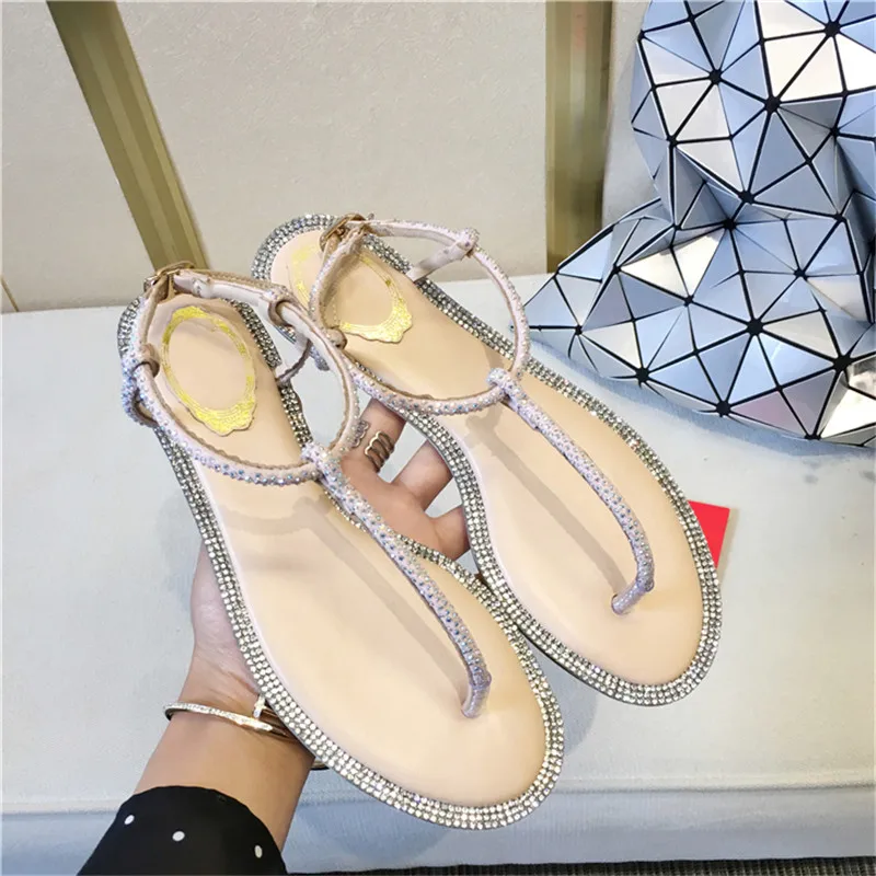 Clearance Luxury Crystal Women Shoes Sandals Summer Flip Flops Flats Fashion Cross Strap Flat Sandals Gladiator Shoes 1