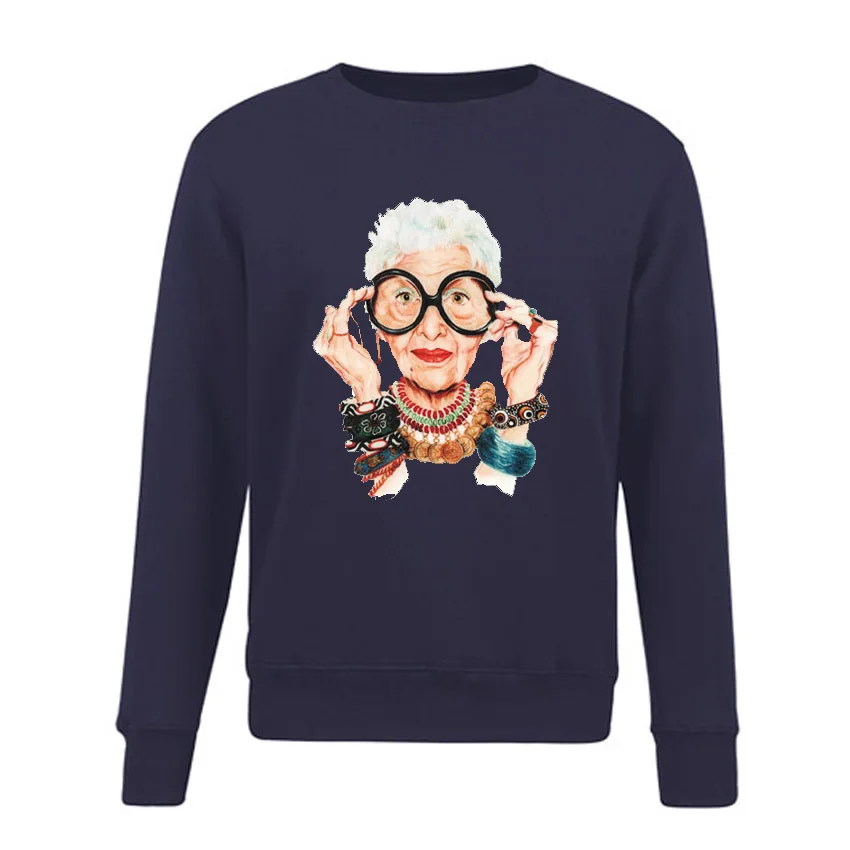  Women Sweatshirt 2018 Fashion IRIS APFEL Printed Hoody Pullover Autumn Winter Fleece Streetwear Wom
