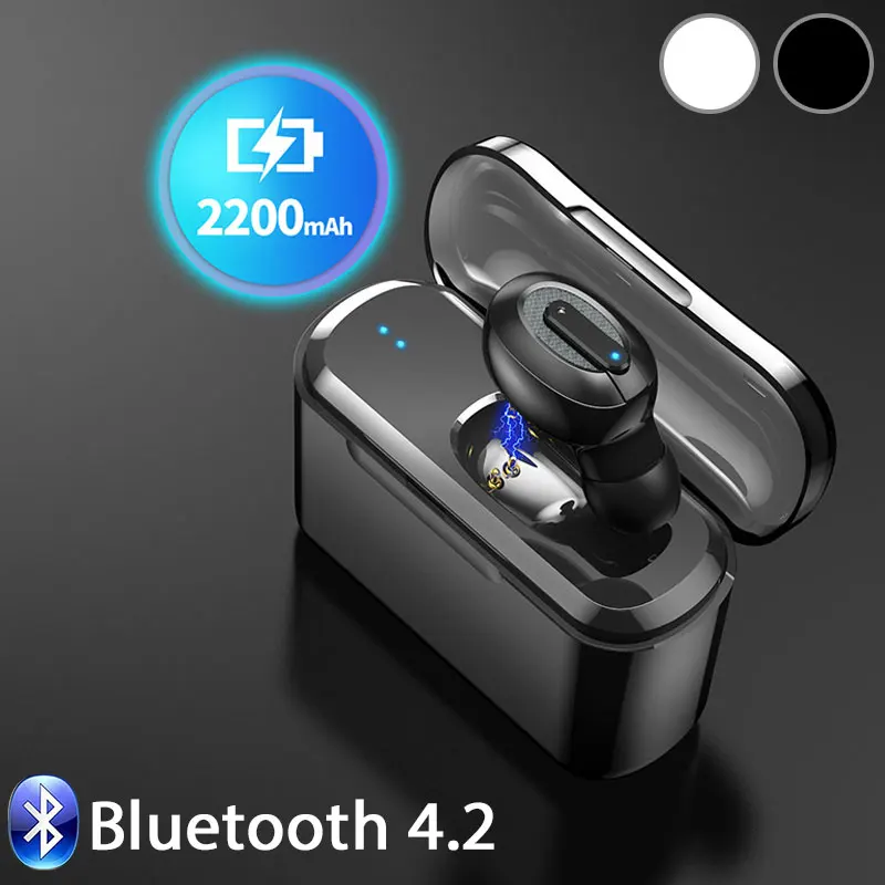 

T1 Wireless Bluetooth Invisible Headphones Single Ear 4.2 EDR Mini Wireless Headset with 1200mAh/2200mAh Charging Box PK I7S TWS