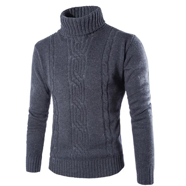 Autumn Winter High Neck Thick Warm Sweater Men Turtleneck Brand Mens Sweaters Slim Fit Pullover Men Knitwear M-2XL - Цвет: Темно-серый