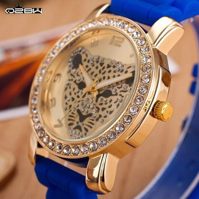 Relogio Feminino Красочные Силикона леопарда голова часы Женщины Кварцевые Полный
